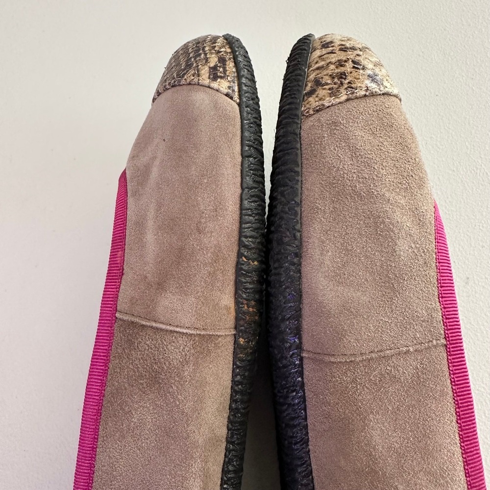 Kokua Barcelona Taupe Suede Ballet Flats Pink Trim Snake Cap Toe Shoes Size 38 - Picture 3 of 7